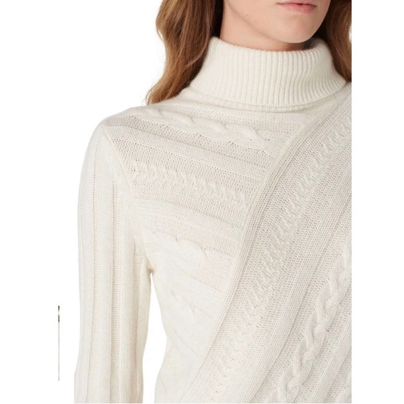 Milly Cream Asymmetrical Cable-Knit Turtleneck Sweater M - Picture 2 of 9